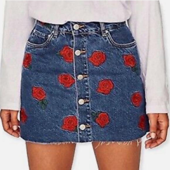 Zara Flower Embroidered Denim Skirt - Picture 1 of 5